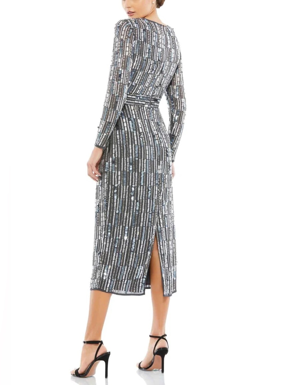 Mac Duggal - Charcoal Sequins Long Sleeve Dress - Picture 3 of 8
